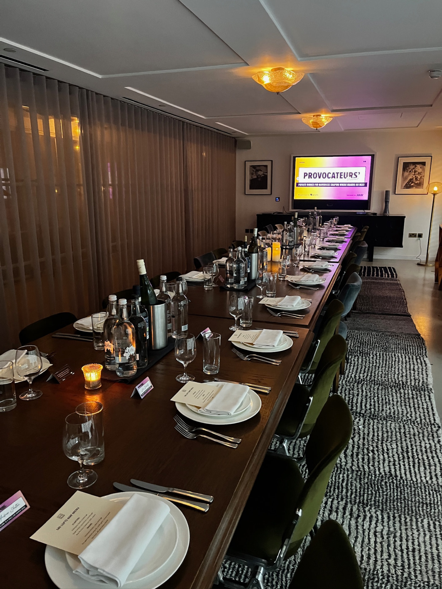 The Provocateurs' Dinner table set and ready for guests