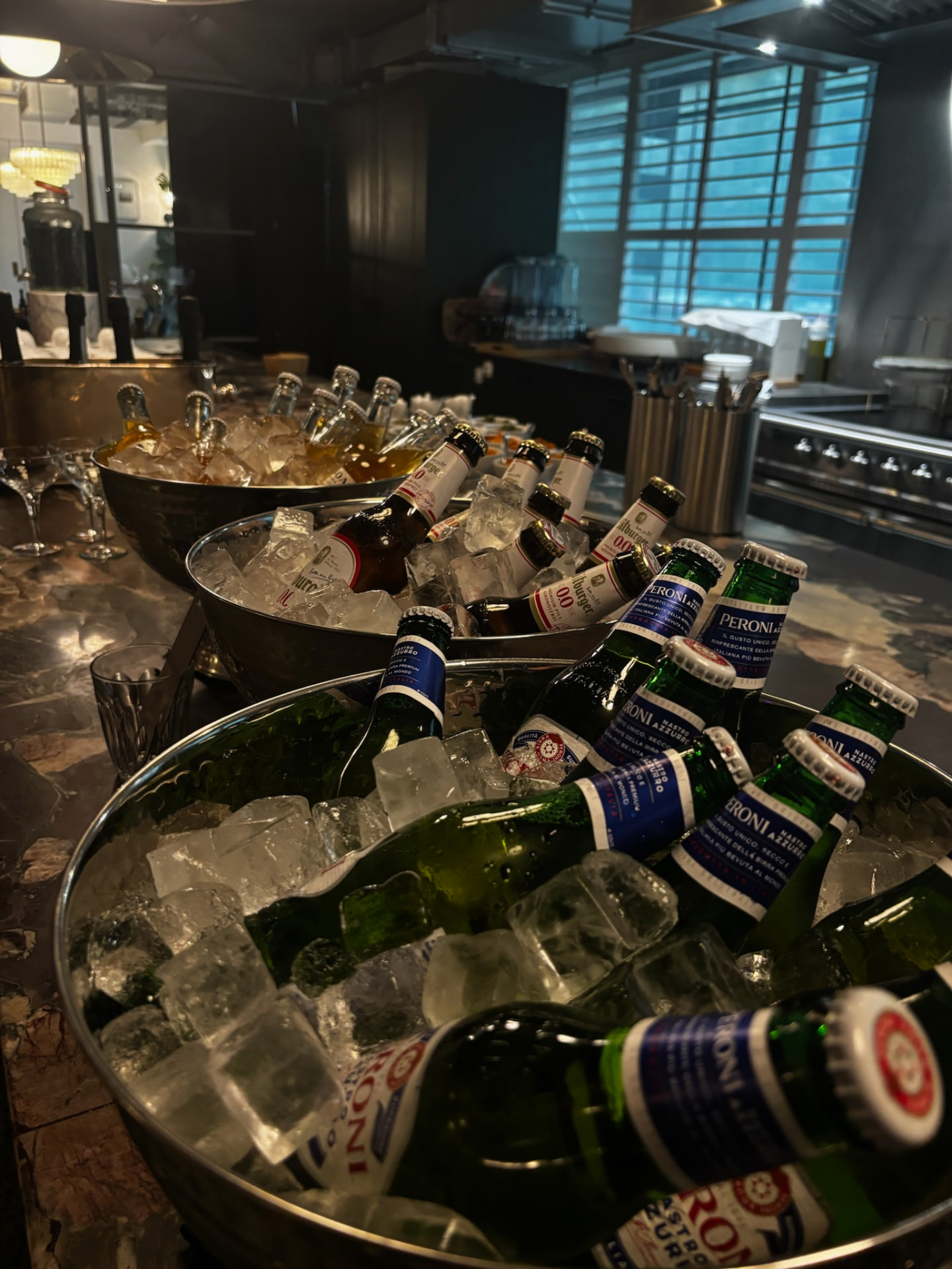 Drinks on ice ready for arriving dinner guests